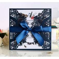 Square Invitation Card  Navy-blue Laser Cut Wedding Invitation Card